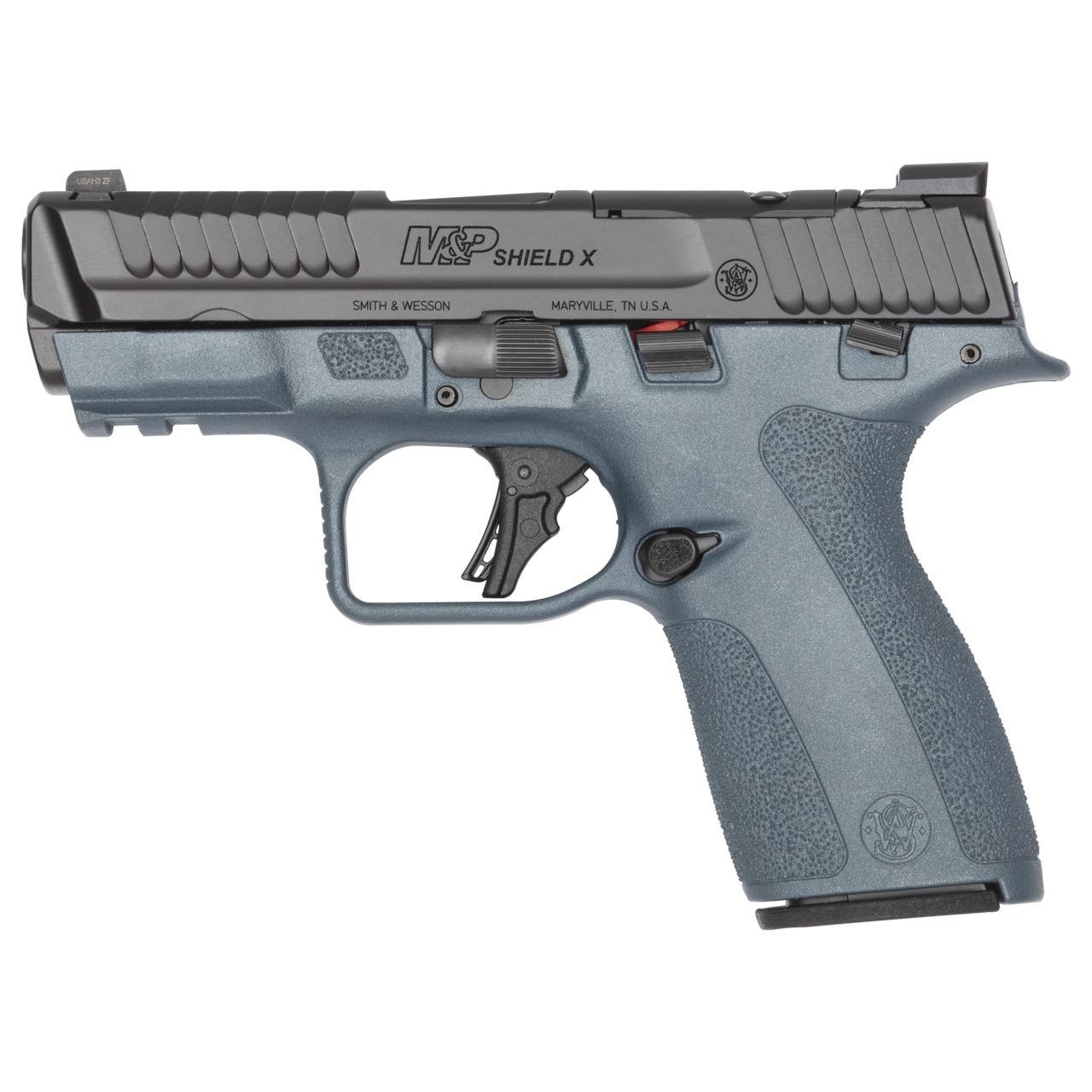 S&W Shield-X Blue Titanium Handgun 9mm Luger 13(1)&15(1)rd Magazines 3.6 Barrel Thumb Safety