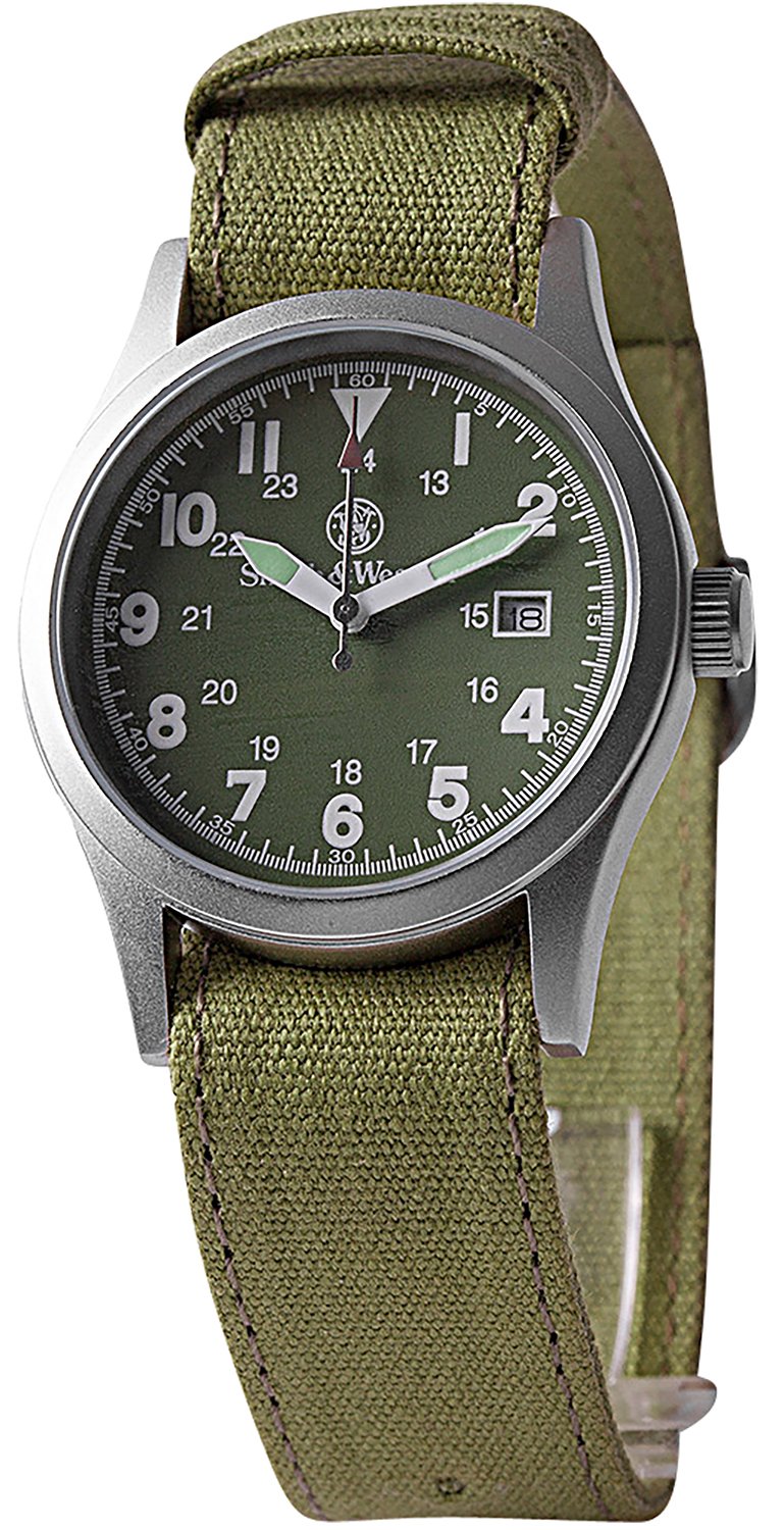 Smith & Wesson Military Watch Olive Drab Green - Round Black Face, 3 Interchangeable Straps, Water Resistant