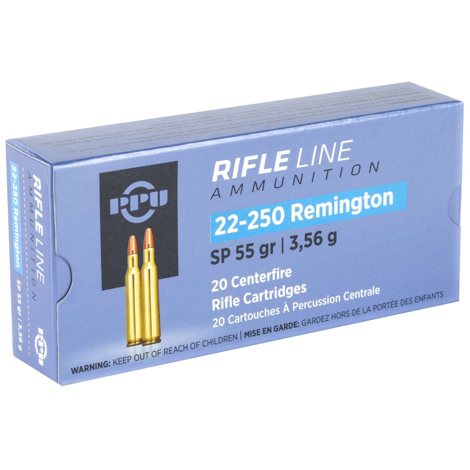 PPU PP22250 Standard Rifle 22-250Rem 55gr Soft Point 20 Per Box/10 Case - Prvi Partizan - 22-250 Rem