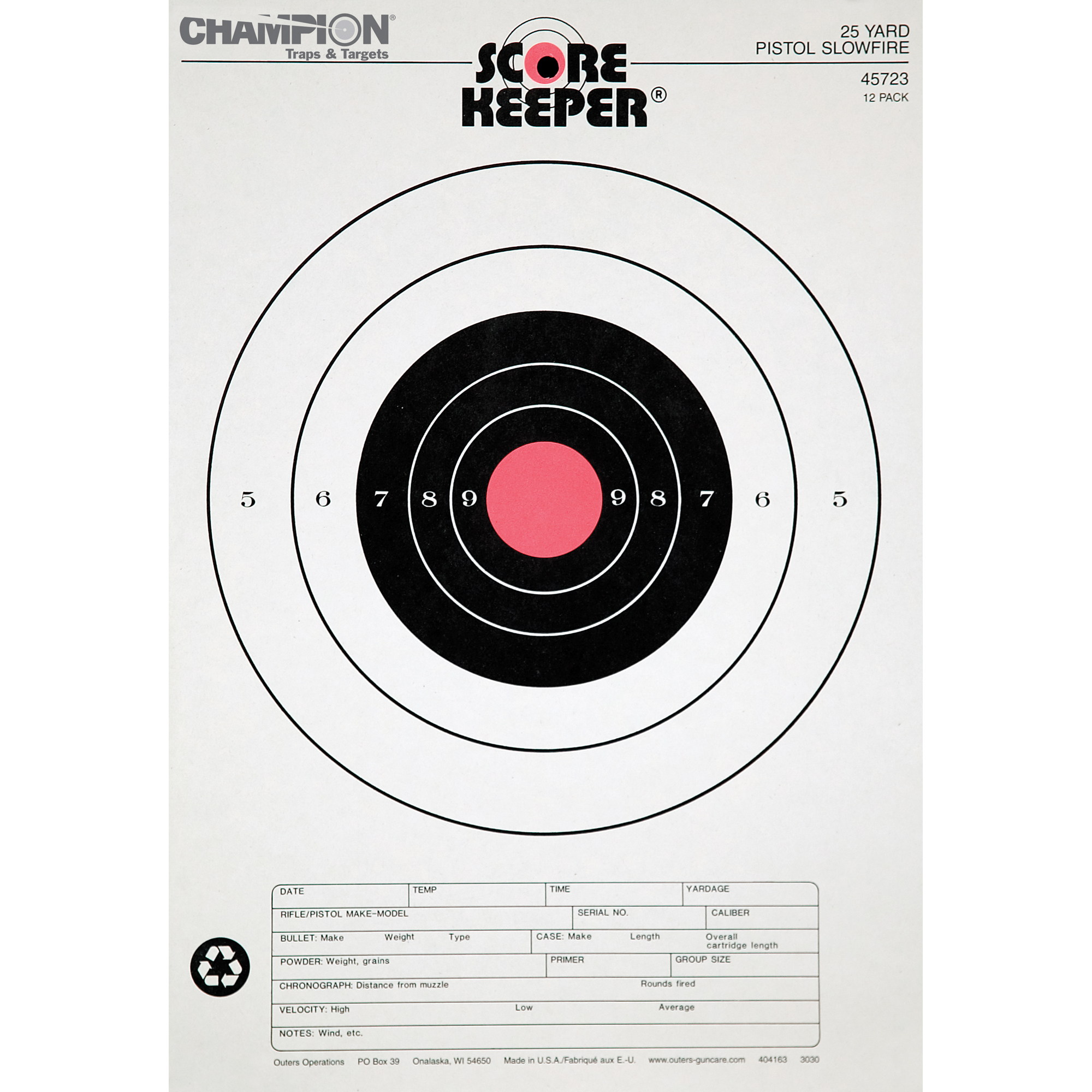 Champion Targets 45723 Score Keeper Slow Fire Bullseye Paper Hanging 25 yds Pistol 11" x 16" Black/Orange 12 PK