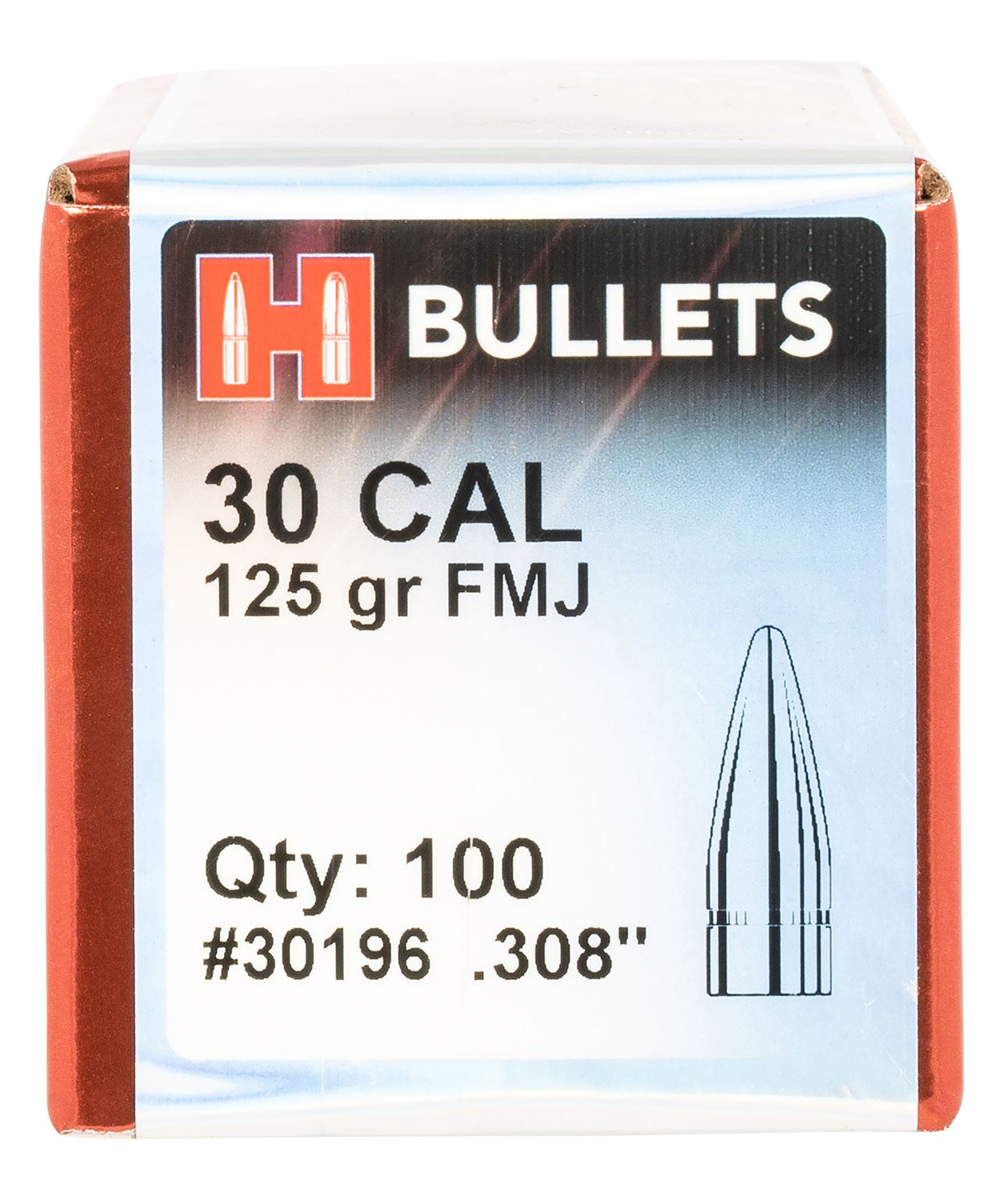 Hornady 30196 FMJ 30 Cal .308 125gr Bullets 100/Box - Horn Hunter - 30 Caliber