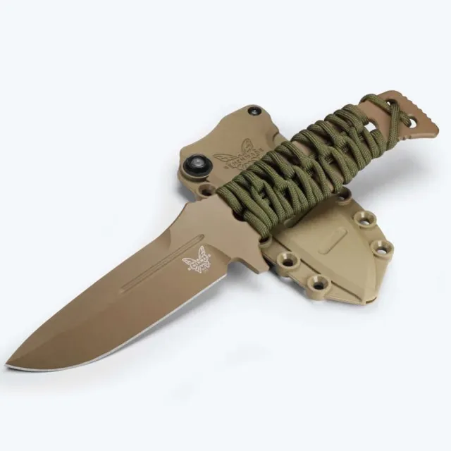 Buy Benchmade Adamas FDE/PL 4.2" Fixed Blade OD Green Paracord wrap over skeletonized handle online
