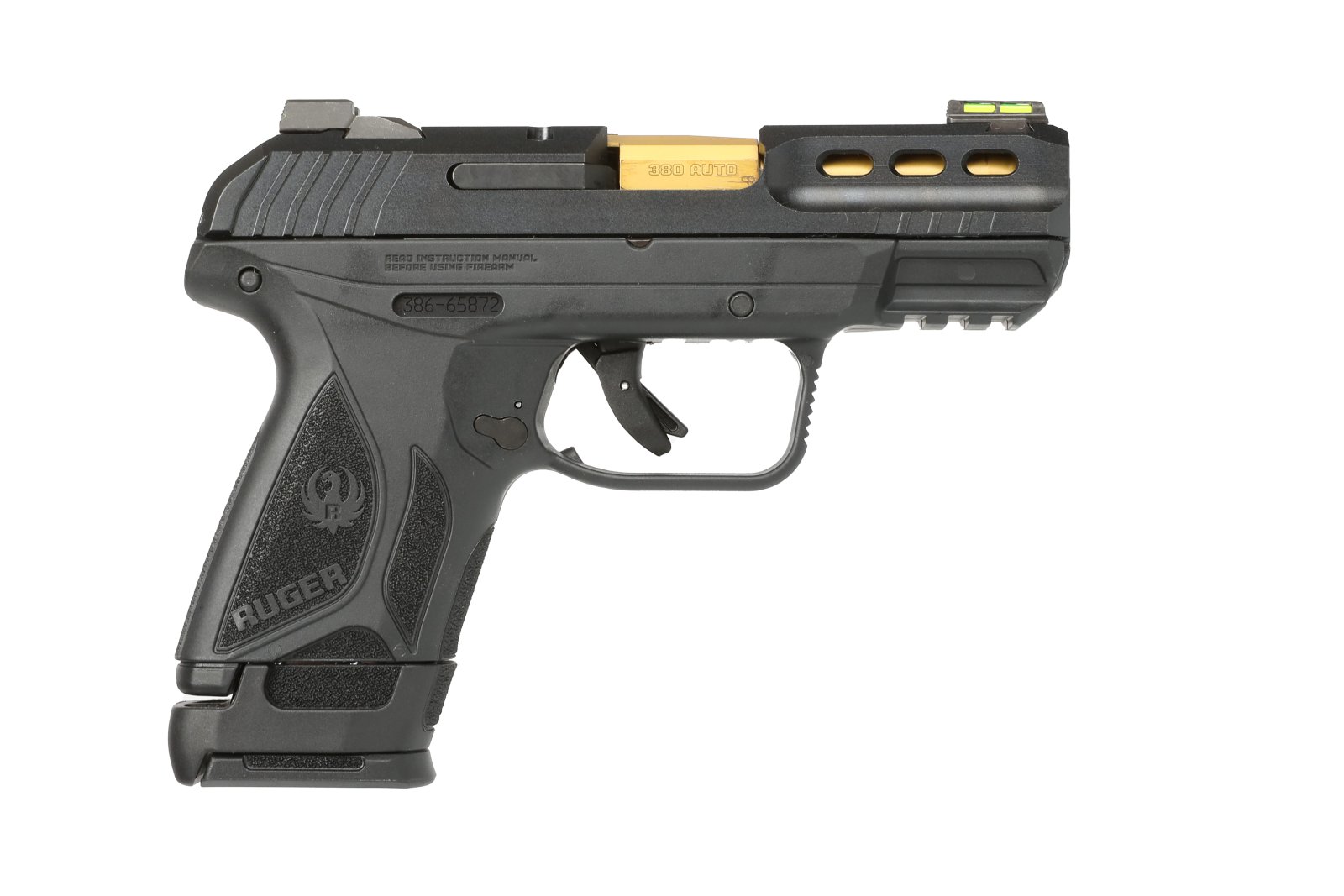 Ruger 3856 Security-380 Pistol 10+1/15+1 Fiber Optic Sights Black/Gold - Ruger - 380 ACP