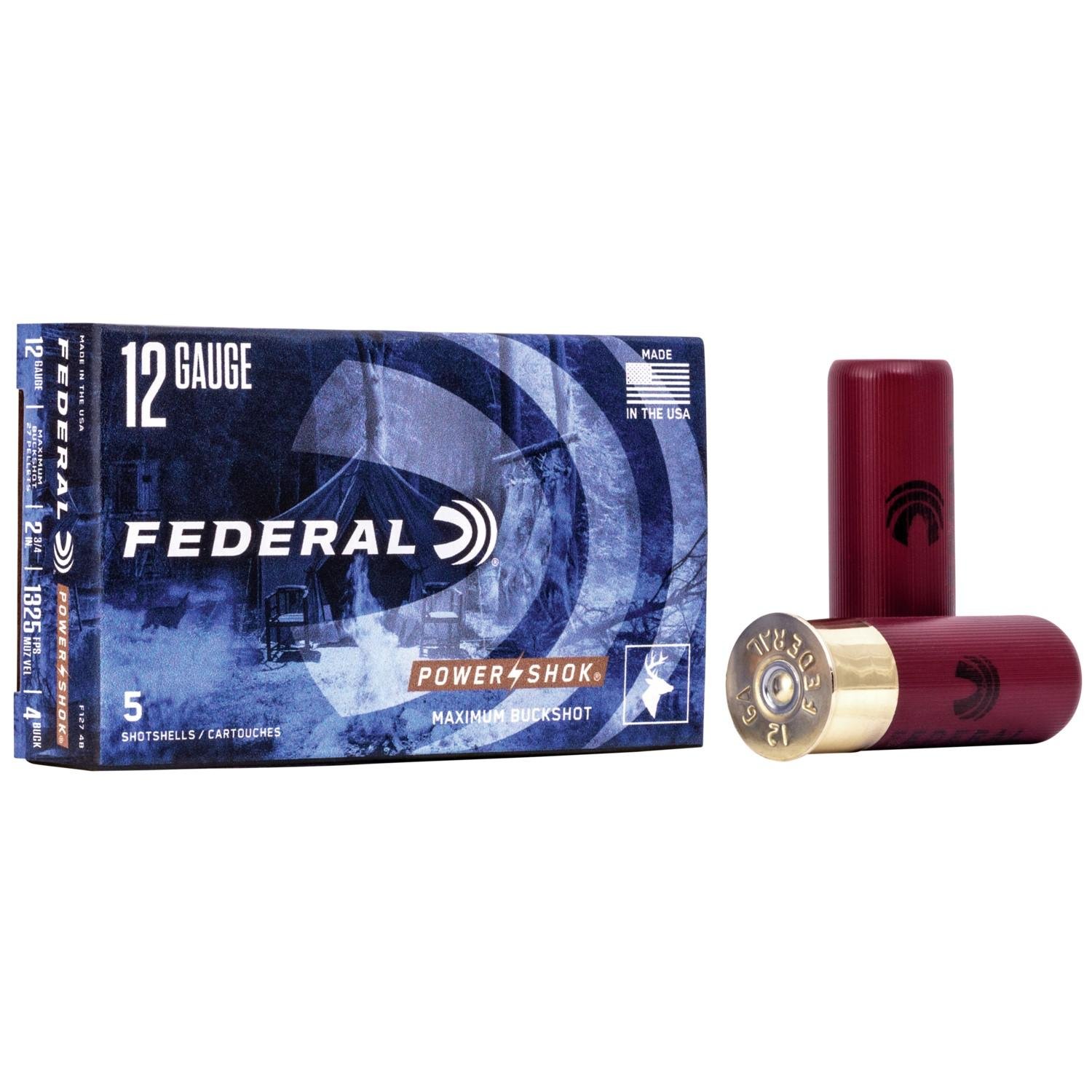Federal F1274B Power-Shok Magnum 12 Gauge 2.75" 27 Pellets 1 1/4 oz 4 Buck Shot 5 Per Box/ 50 Cs - Federal Premium Ammunition - 12 Gauge