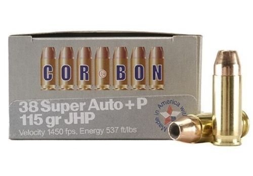Corbon 38X11520 .38 Super +P 115 Grain JHP Ammo, 20 Rounds - Corbon - 38 SUPER
