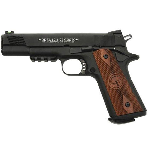 Chiappa Firearms 1911-22 Custom Blue Pistol: .22LR, Novak Style Sight, Walnut Grip