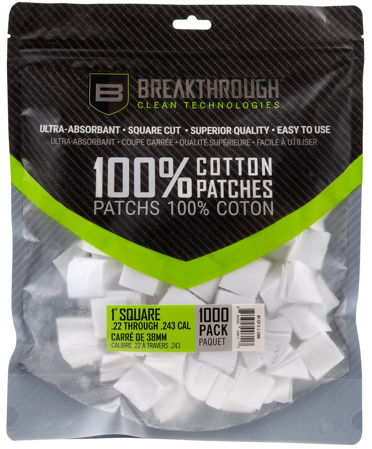 Breakthrough Clean BTCPS11000 1" Cotton Patches .243/270 Cal 1000 Pack
