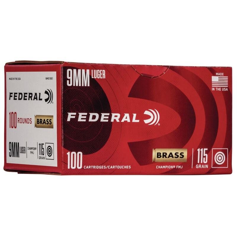 Federal WM51991 Champion Training 9mm Luger 115 gr Full Metal Jacket (FMJ) 100 Per Box/ 5 Cs