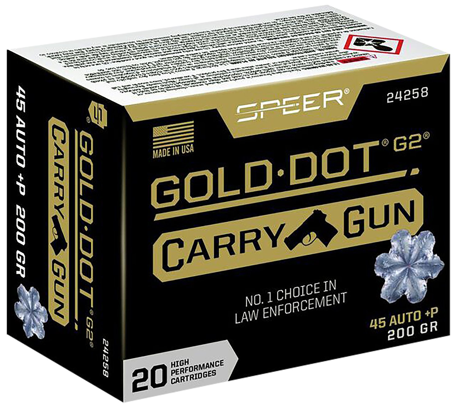 Speer Gold Dot Carry Gun 45 Auto +P 200gr HP 20 Rounds - Superior Feeding, Ballistics & Terminal Performance - Federal Premium Ammunition - 45 Auto