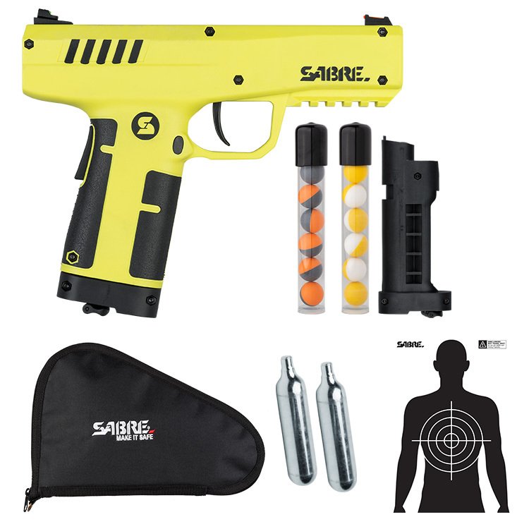 Sabre S-2-GEL-TQ Compact Launcher, Red Pepper, UV Dye, Teargas, 3-N-1 Formula, 75' Range - SABRE - .68 Type