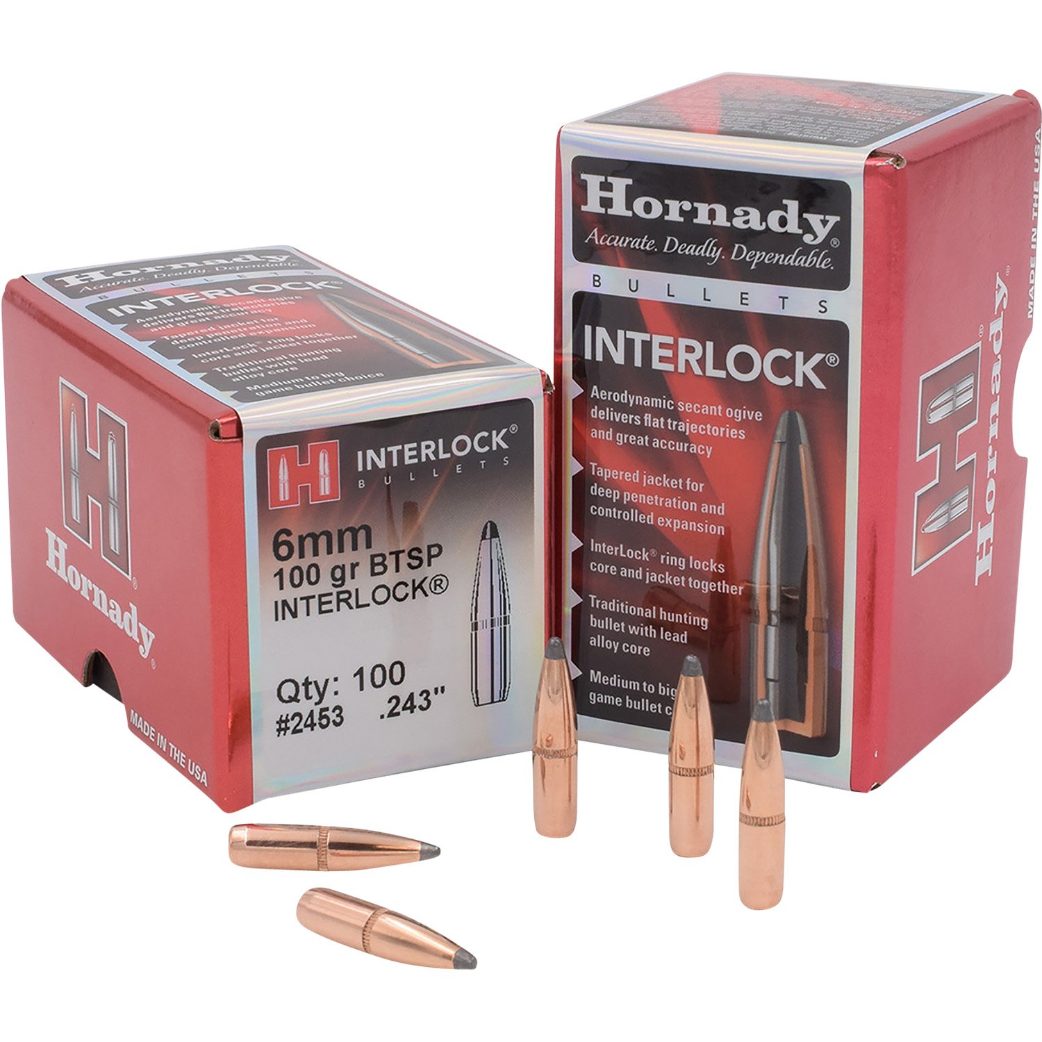 Hornady 2453 6mm .243 100 Grain Boat Tail Spire Point 100 Rounds - Horn Hunter - 6mm