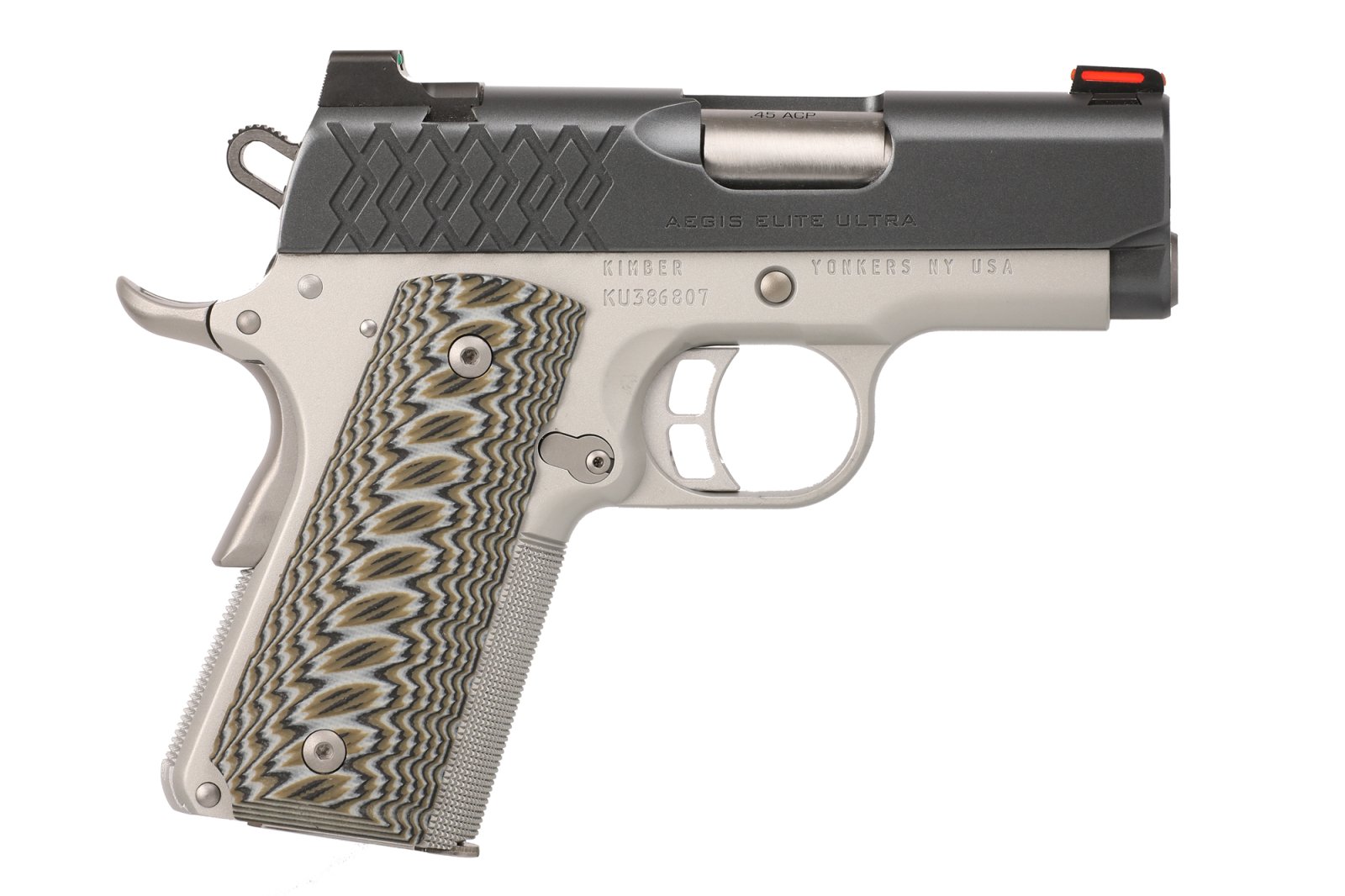 Kimber 3000356 Aegis Elite Ultra .45ACP Pistol, 3" Fiber Optic, 7rd G-10 Grips - Kimber Manufacturing, Inc. - .45 ACP