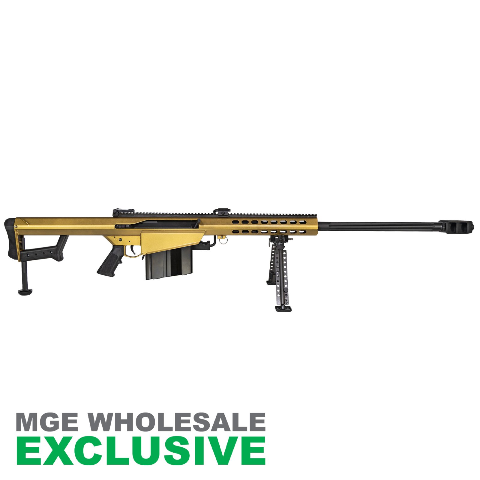 BARRETT 82A1 29" .50 BMG GOLD RECEIVER BIPOD-MONOPOD BLACK FLUTED BARREL MGE EXCLUSIVE RETAIL MAP $10,239.00