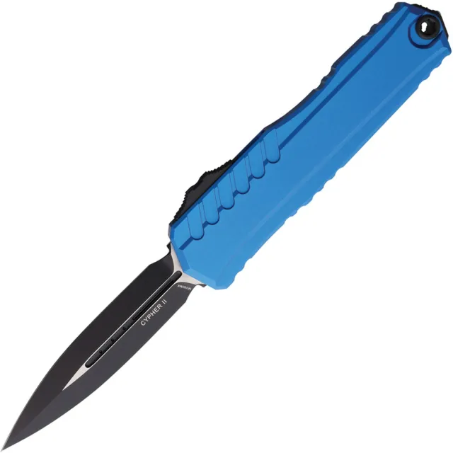 Microtech Cypher II D/E 3.59 In Black Blue Aluminum Handle