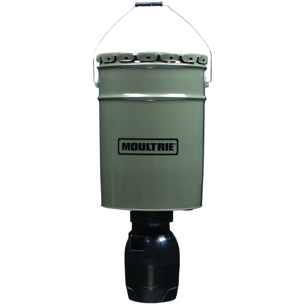 Moultrie MFG-13282 Grey 6.5 Gallon Hanging Directional Feeder - Anti-Clog, Spinner Plate, Programmable Timer