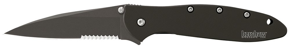 Kershaw 1660CKTST Leek 3 in Modified Drop Point Part Serrated Black DLC - Kershaw - MODIFIED DROP POINT