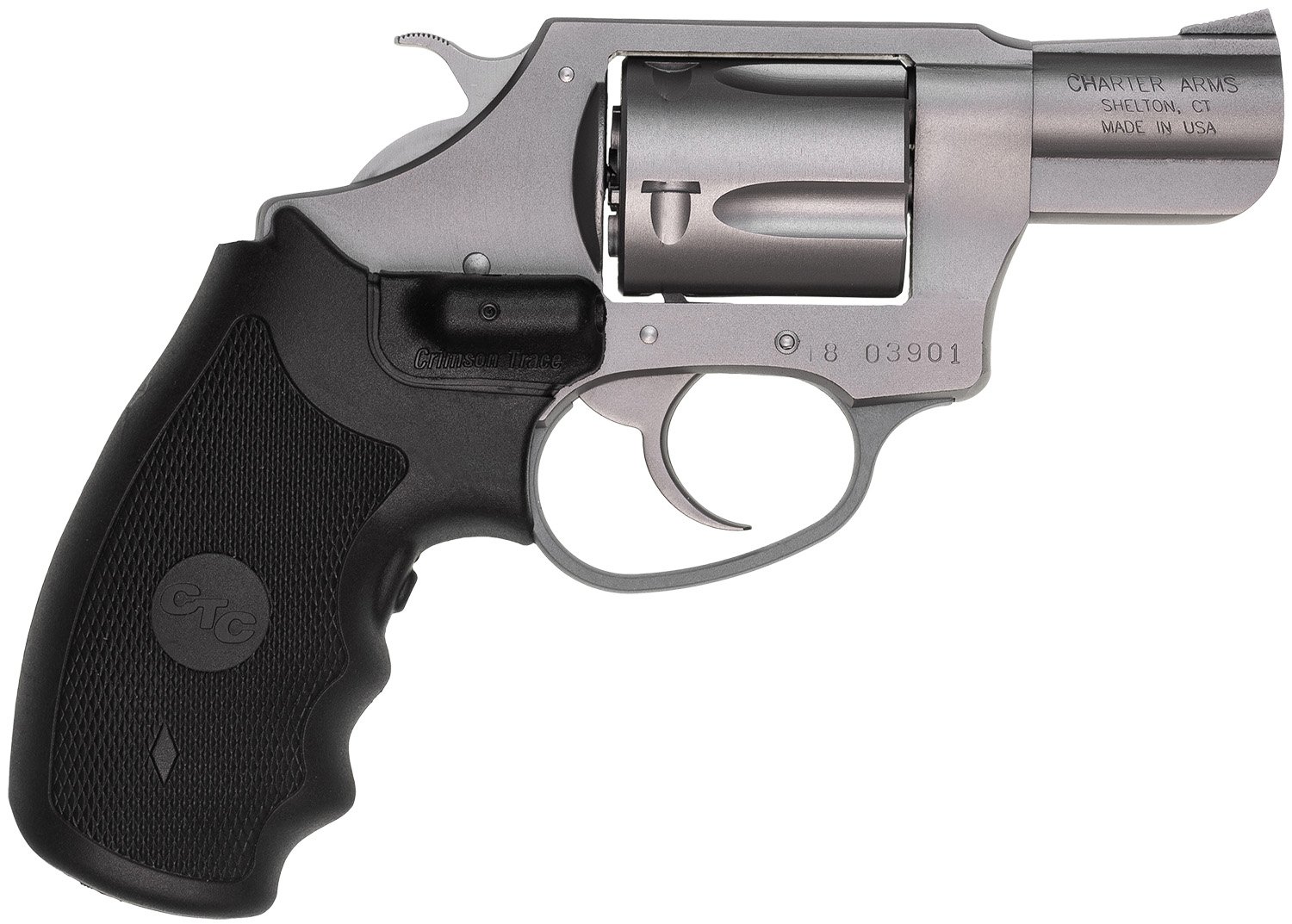 Charter Arms Undercover .38 Spl Revolver, Stainless Steel, 2" Barrel, 5-Round Capacity, Lightweight, Crimson Trace Laser Grip - CHARTER ARMS - 38 Special