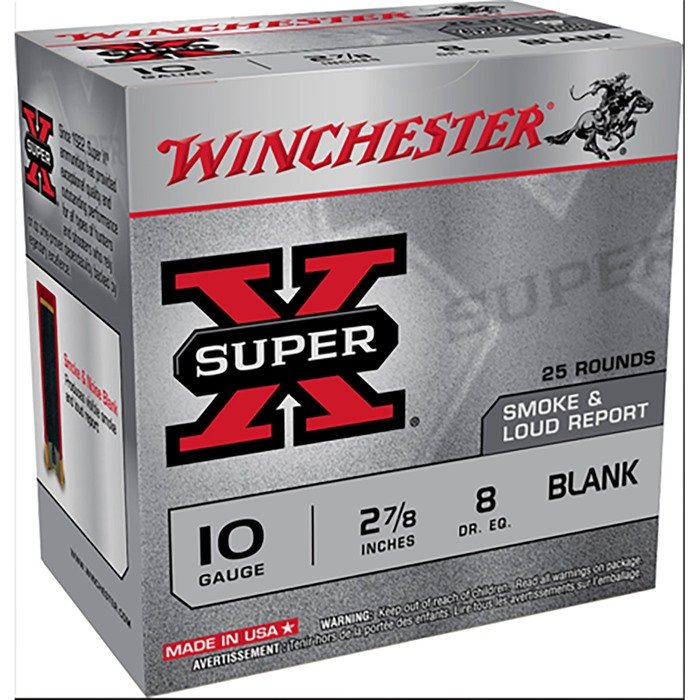 Winchester 10 Gauge 2-7/8" Smoke & Noise Blank - Super X 12 Gauge 2 3/4" 6 Dram Equivalent Black Powder Blank Shot - 25 Rounds