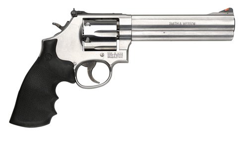Smith & Wesson 164224 Model 686 357 Mag or 38 S&W Spl +P Stainless Steel 6" Barrel & 6rd Cylinder, Satin Stainless Steel L-Frame, Red Ramp Front/Adjustable White Outline Rear Sights Internal Lock - Smith & Wesson - 357 Magnum | 38 Special