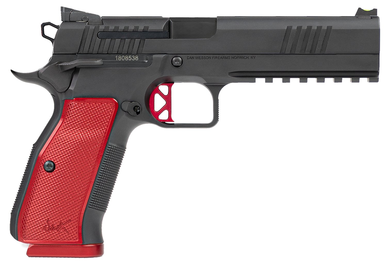 Dan Wesson DWX 9mm Luger 19+1 5" Black Steel Frame Red Grips Fiber Optic Sight