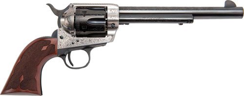 Cimarron PP405LSFW Frontier 357MAG 7.5" Engraved Silver/Blue Revolver - Cimarron - .357 MAG/.38 SPECIAL