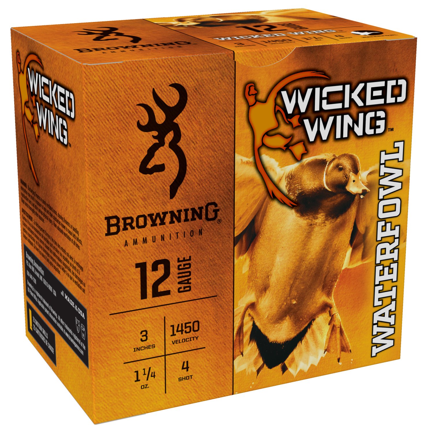 Browning Ammo B193421234 Wicked Wing 12Gauge 3" 1 1/4oz 4Shot 25 Per Box/10 Case - Browning