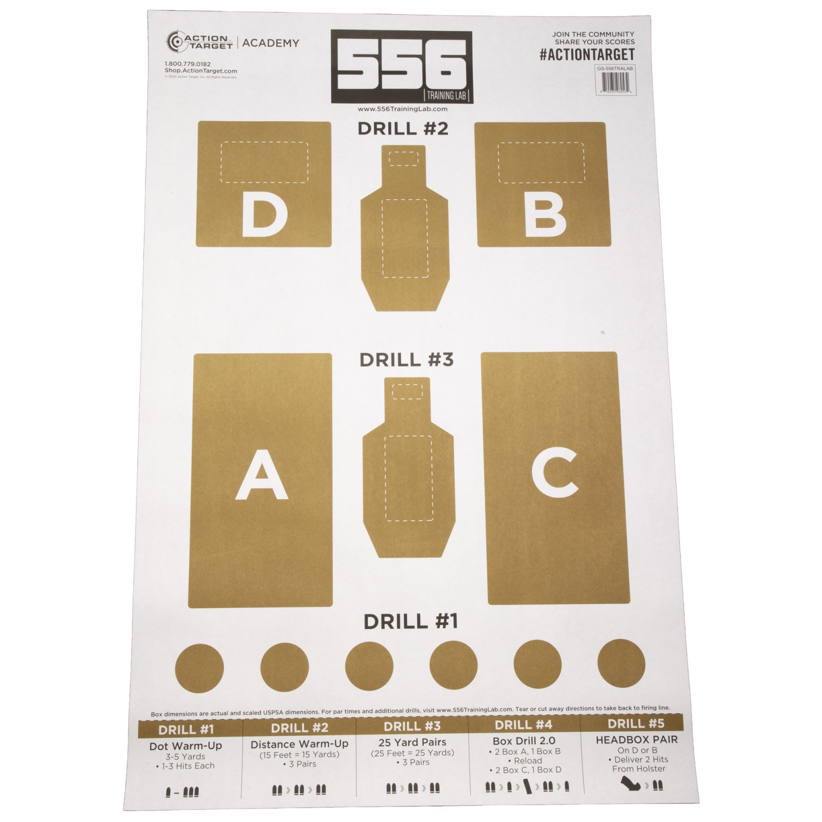 Action Target GS-556TRALAB-100 Training Lab Target, Brown/White, 100/Box