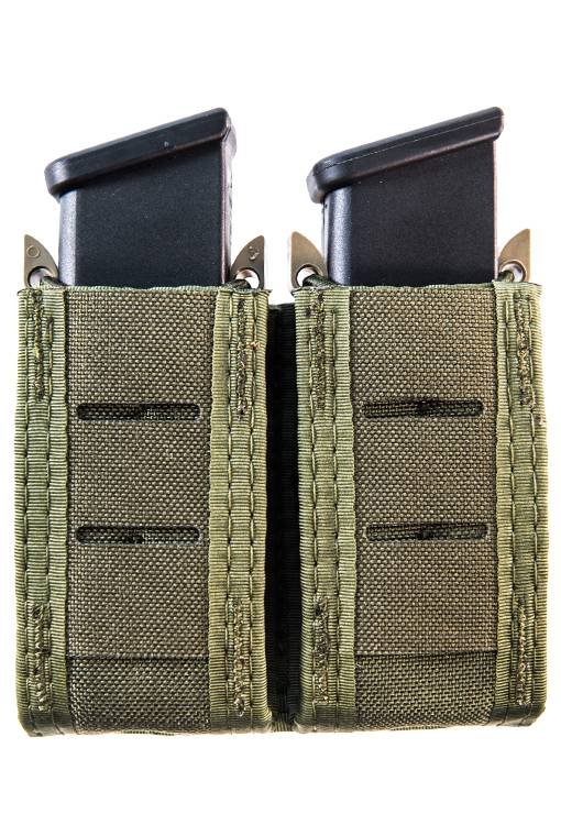 HIGH SPEED GEAR DUTY DOUBLE PISTOL TACO OD SLEEK FRONT CONCEALAD BUNGEE HOLDS MOST PISTOL MAGS