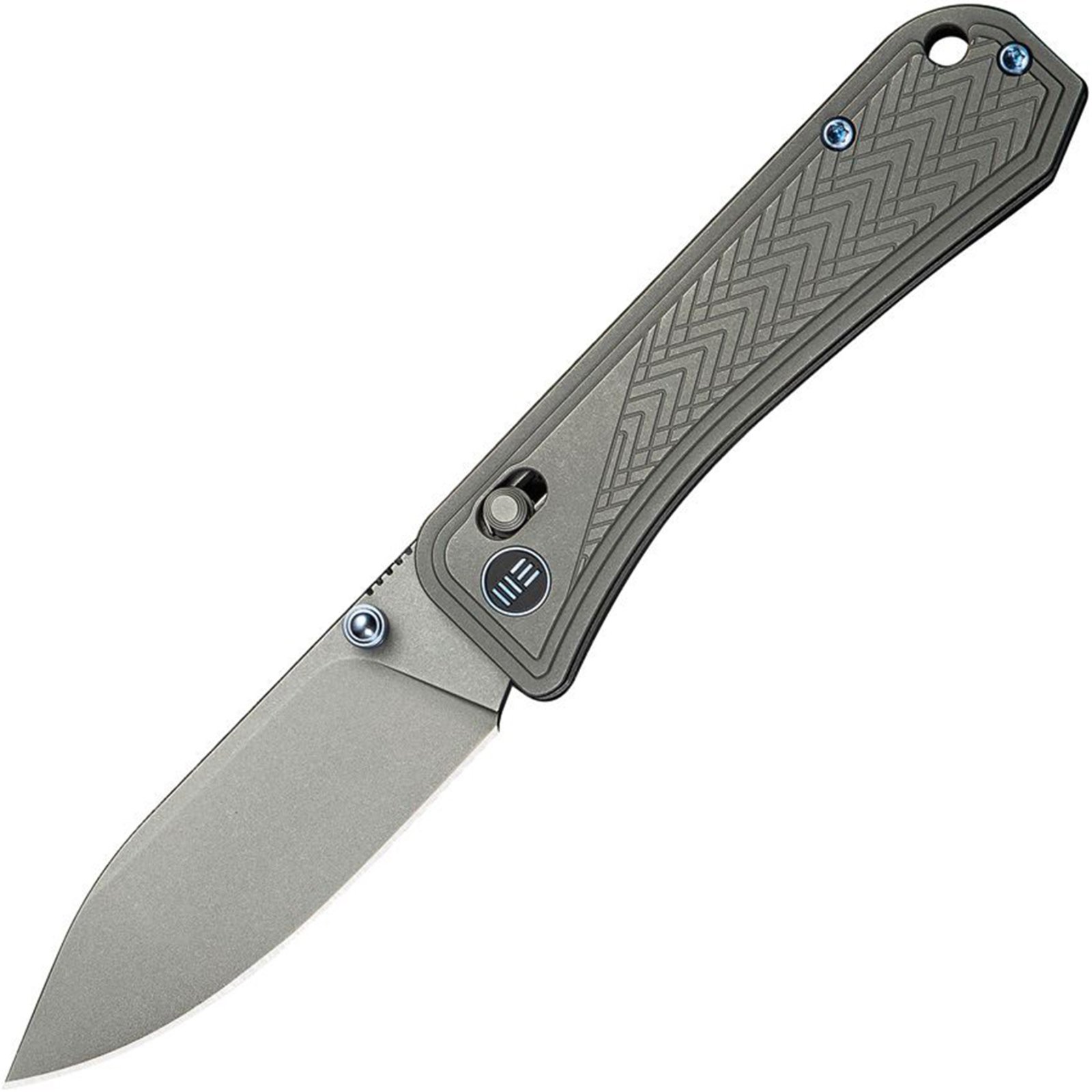 WE BOUGIE BANTER 2.91" DRP/PLN/STN GRY TITANIUM Upscale Art Deco Styling On Gray Titanium Handle, Gray Stonewashed CPM S45VN Bld Crossbar Lock - War Eagle