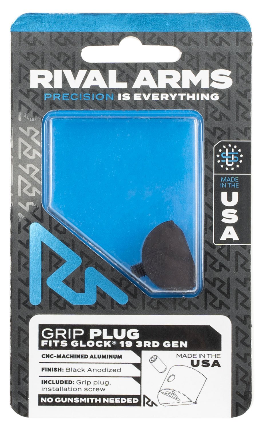 Rival Arms Ra75g201a Grip Plug Compatible W/Glock 19 Gen3 Black Anodized