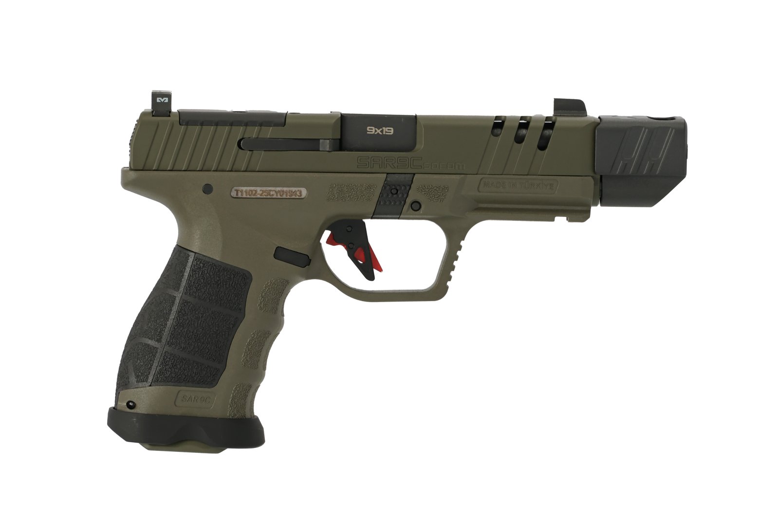 SAR Firearms SAR9CSOCOMODC SAR9 Socom Compact Compensator 9mm 4.5" OD Green Cerakote Semi-Auto Pistol - SAR USA - 9mm