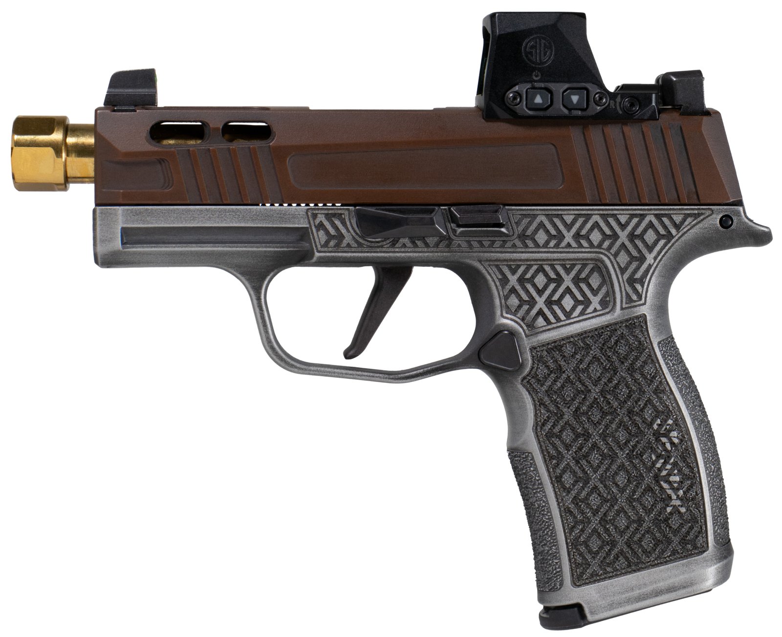 Sig Sauer 3001740413032 P365X Shark Coast Tactical Debacle, Red Dot, Gold Barrel