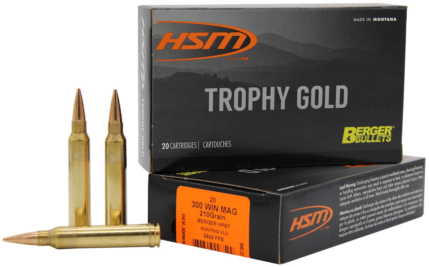 HSM 300WM210VLD Trophy Gold 300 Win Mag 210gr Berger VLD 20 Rounds - HSM Ammunition - 300 Win Mag