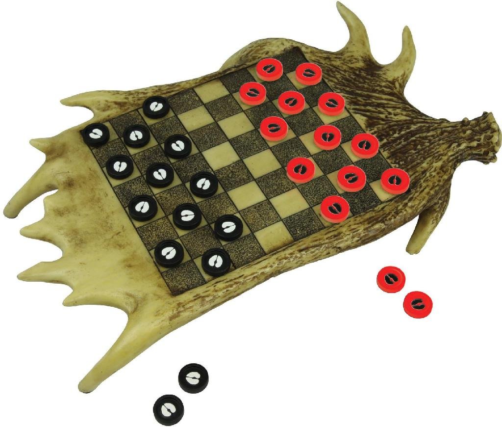 R.EDGE 706 Checkerboard Set Moose Antler Hand-Painted Polyresin