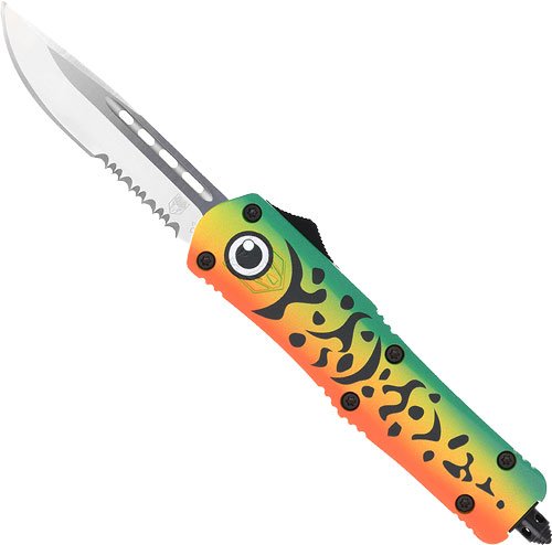 Cobratec FS3 OTF Knife MFLGNFS3DS Green 3" Drop Point Serrated Blade - CobraTec Knives