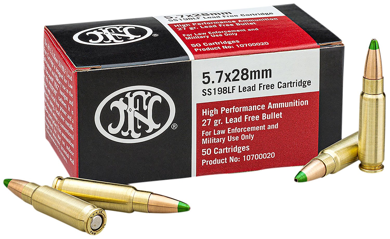 FN 10700020 5.7x28mm 27gr JHP Ammo, Lead-Free, 50 Rounds