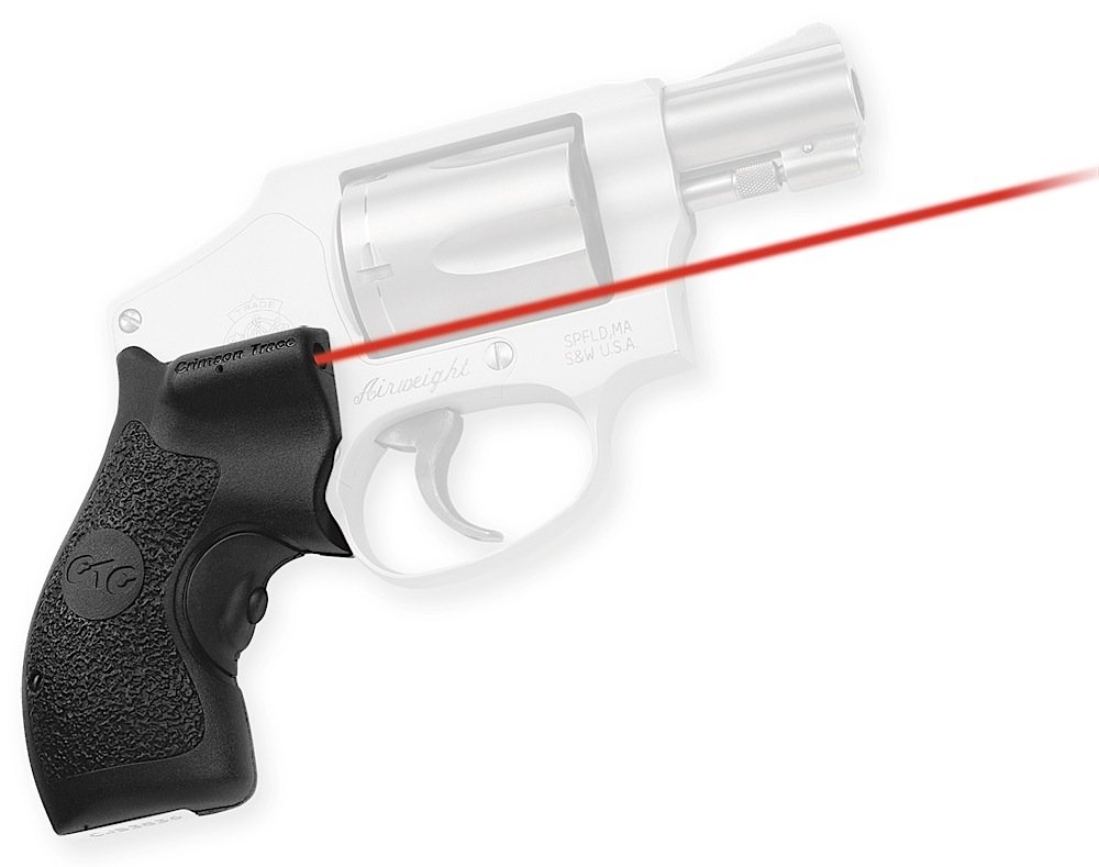 Crimson Trace LG105 Defender Series Lasergrips: Polymer, Front Activation, 5mW Red Laser, Black Finish, User Adjustable, S&W J-Frame Round Butt - Crimson Trace - 0.50" AT 50 FT