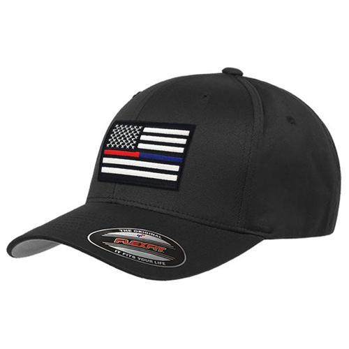 Buy Thin Blue Line FlexFit Dual American Flag Hat Black Medium online