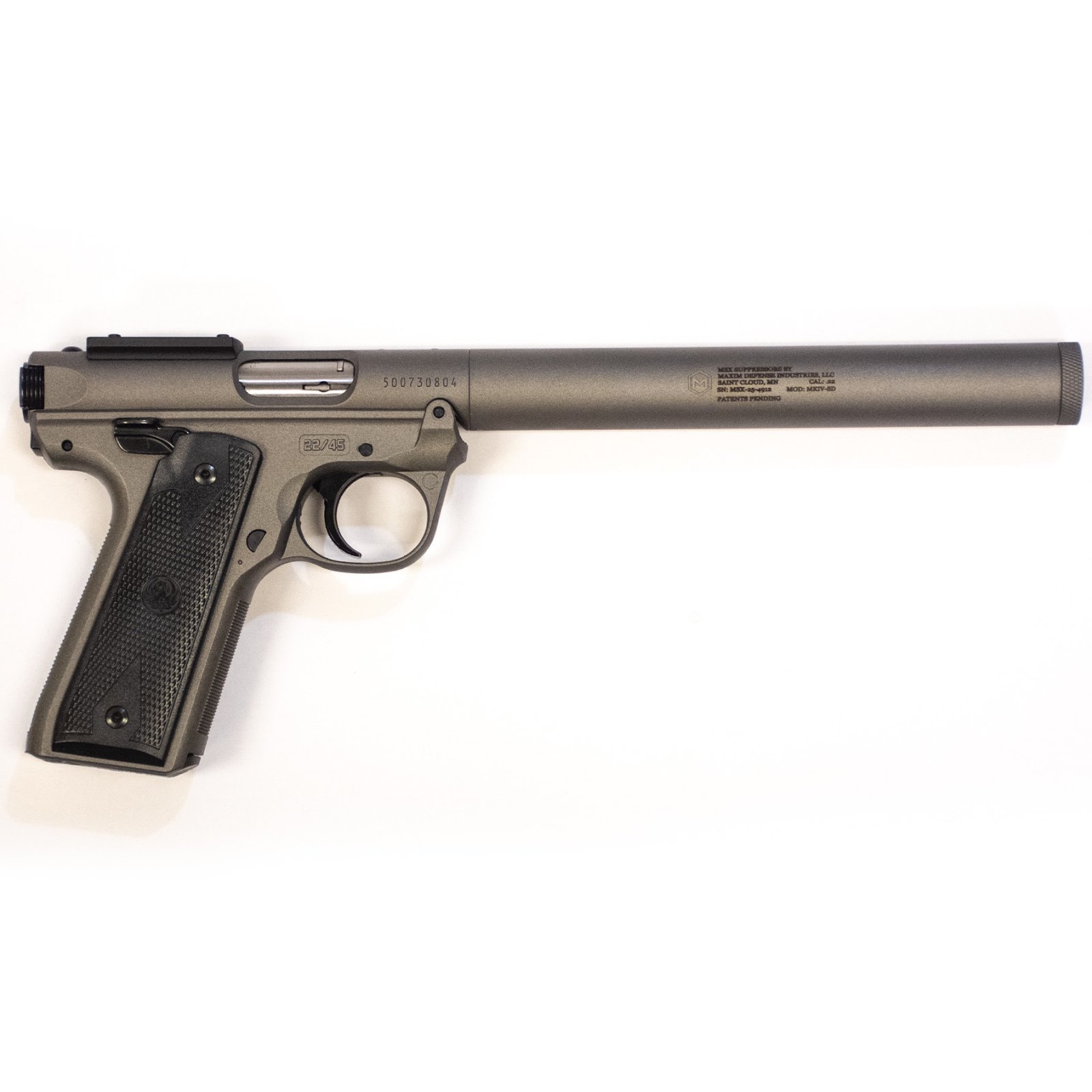 Maxim RUGER MARK IV SUPPRESSOR GRAY SOLD W/Ruger MKIV-SD Integrally Suppressed, 5.9", 22LR, 1-10Rd Mag Urban Gray MGE Exclusive - Maxim Defense - 22LR