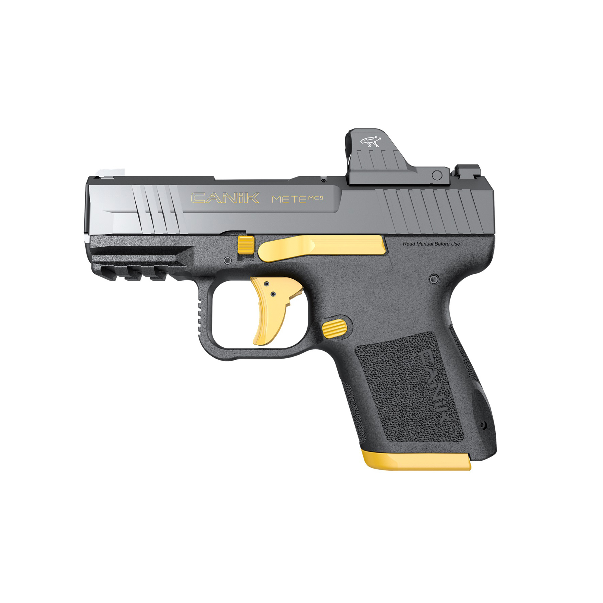 Canik HG7620GV-N Mete MC9 9MM Pistol, 3.18" Barrel, Optic Ready, Black/Gold