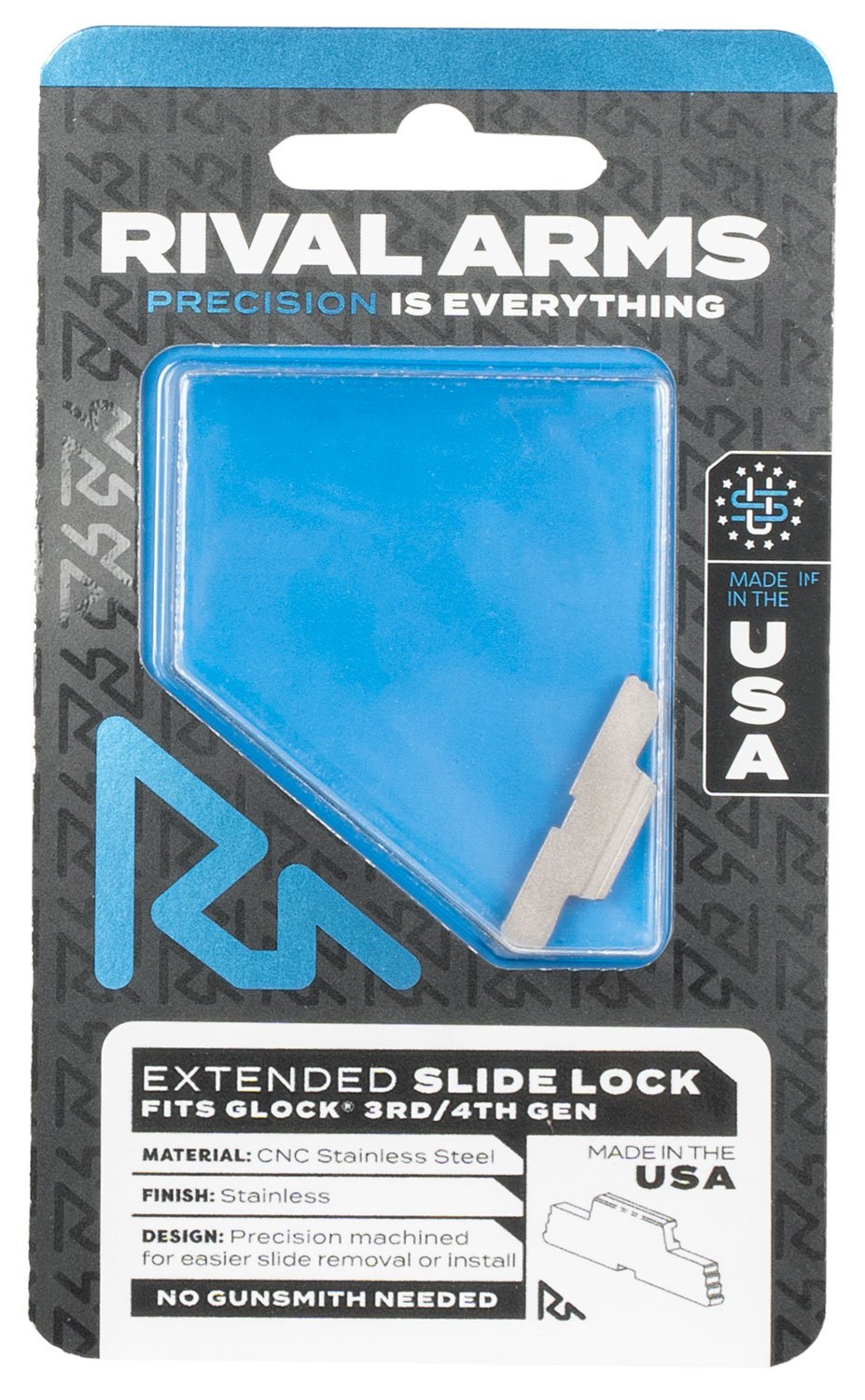 Rival Arms RA80G001D Extended Stainless Steel Slide Lock Glock Gen3-4 - GSM Outdoors - SLIDE LOCK