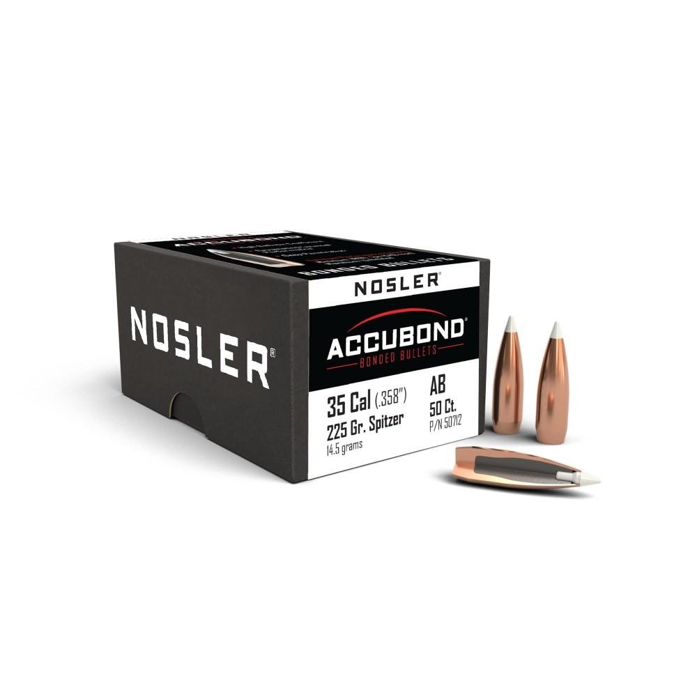 Nosler AccuBond .35 Caliber, .358 Diameter, 225gr Spitzer Boat Tail Bullets, 50ct, USA Origin - Nosler - 35 CALIBER