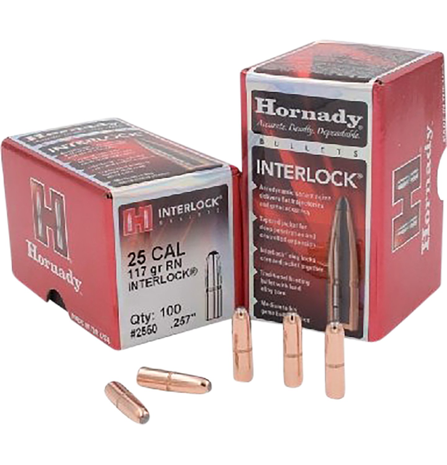 Hornady 2550 InterLock Hunting 25 Cal .257 117 gr Round Nose (RN) - Horn Hunter - .257