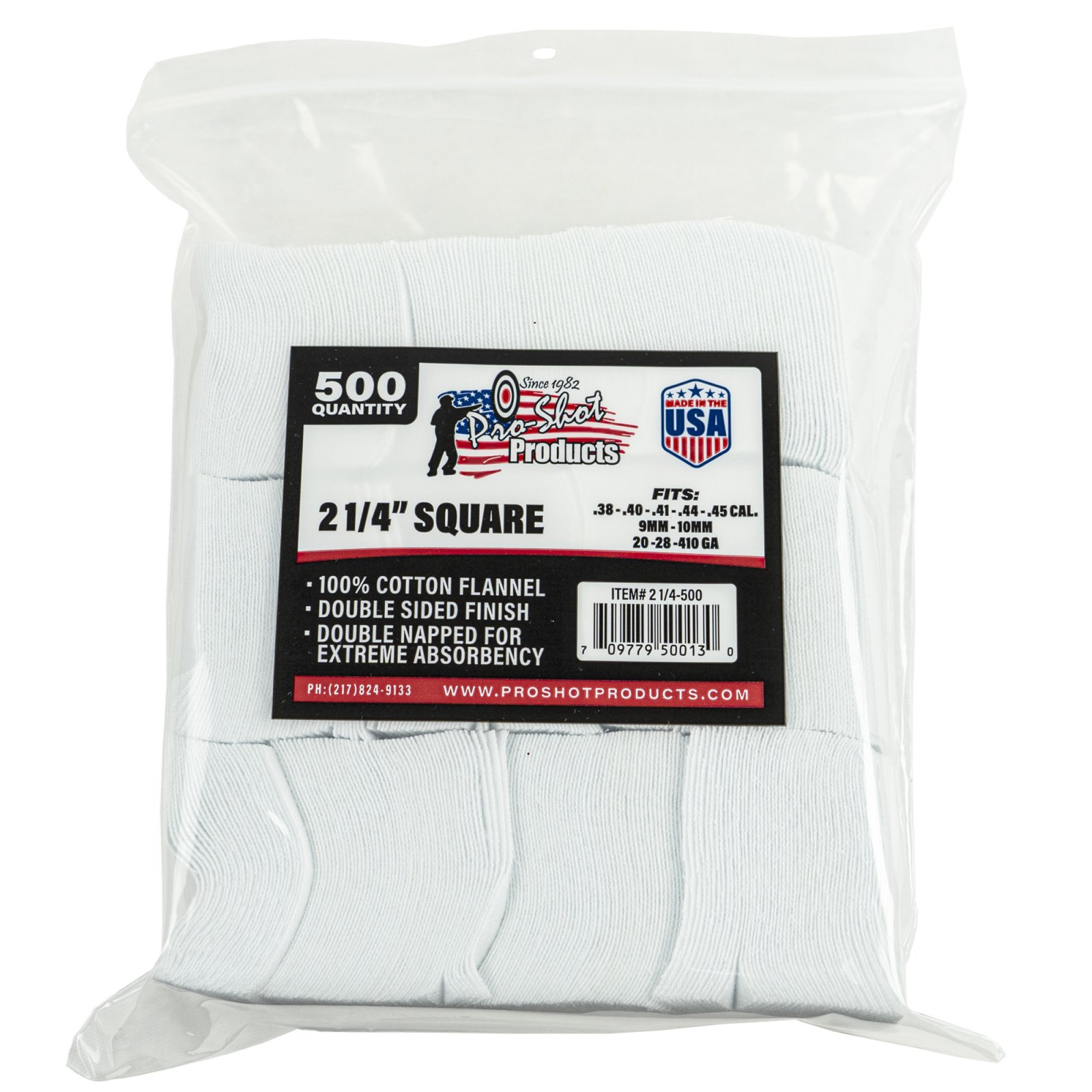 Buy Pro-Shot 21/4-500 Cleaning Patches, 2.25", .38-.45 Cal, 500 Count online