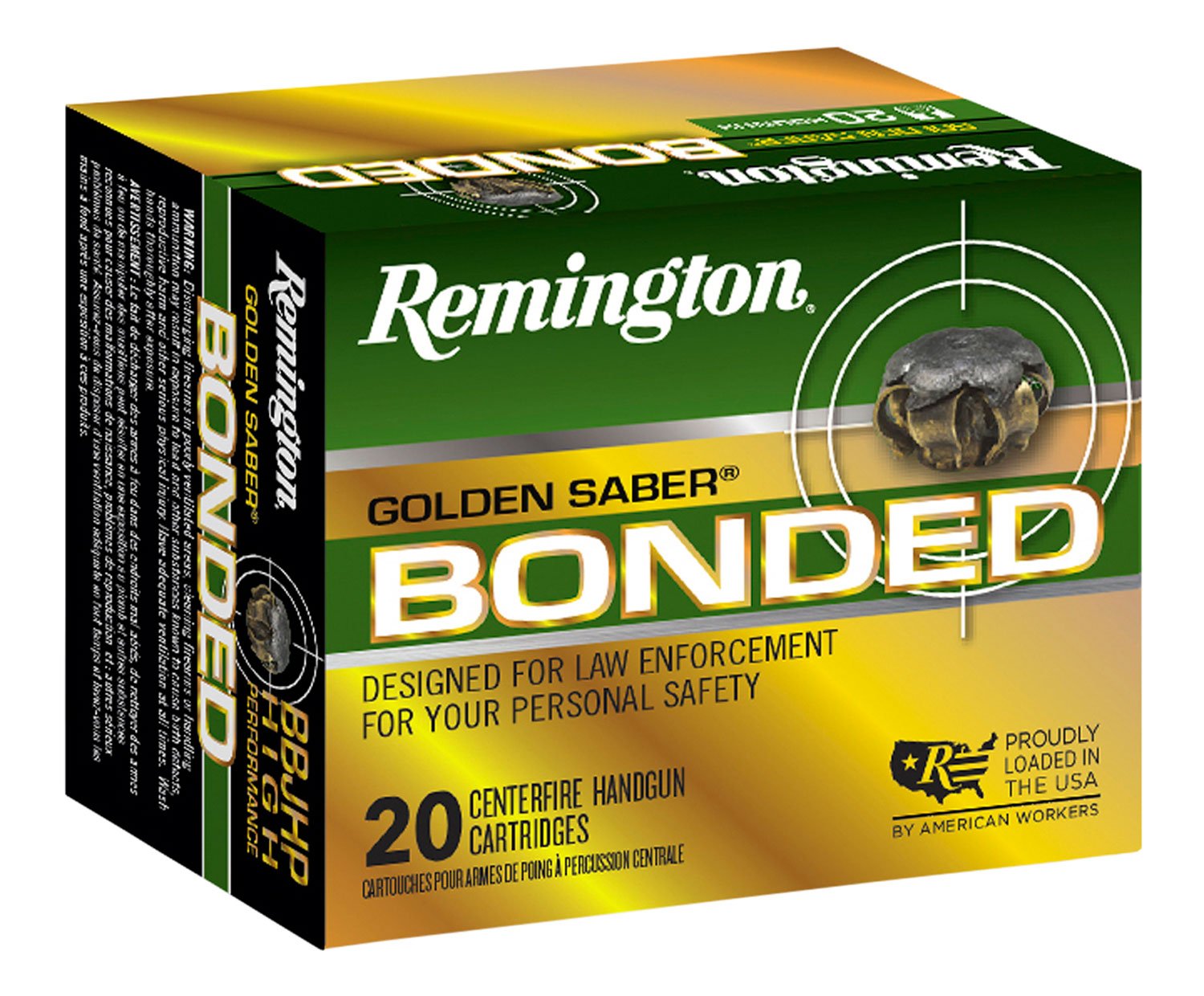 Remington Golden Saber 29363 40 S&W 165 gr BJHP 1150 fps 20/ct - Remington Arms Company, LLC - BONDED BRASS JACKETED HOLLOW POINT