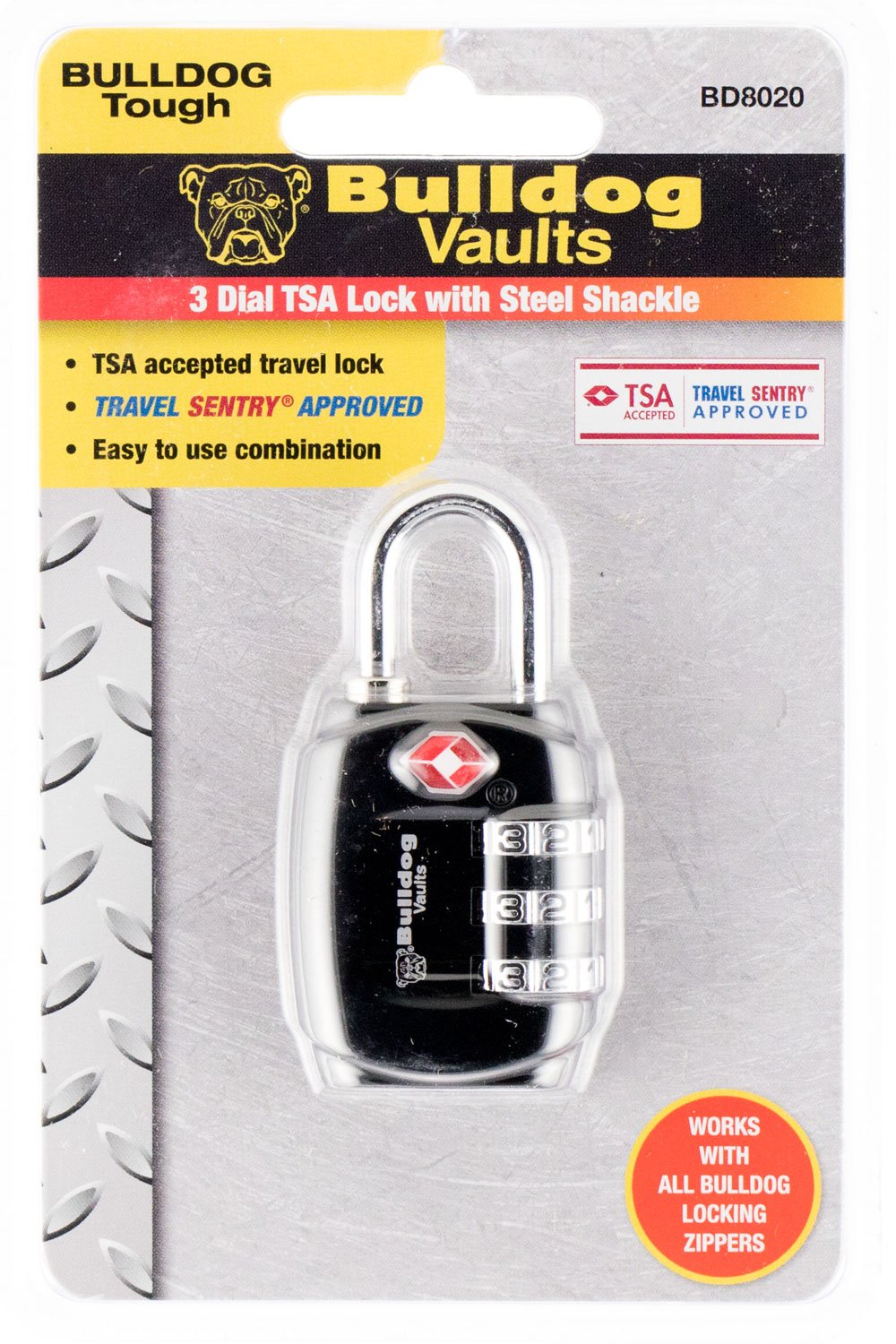 Bulldog BD8020 TSA Lock Steel Shackle 0.75 in Combination All Metal - Bulldog - TSA