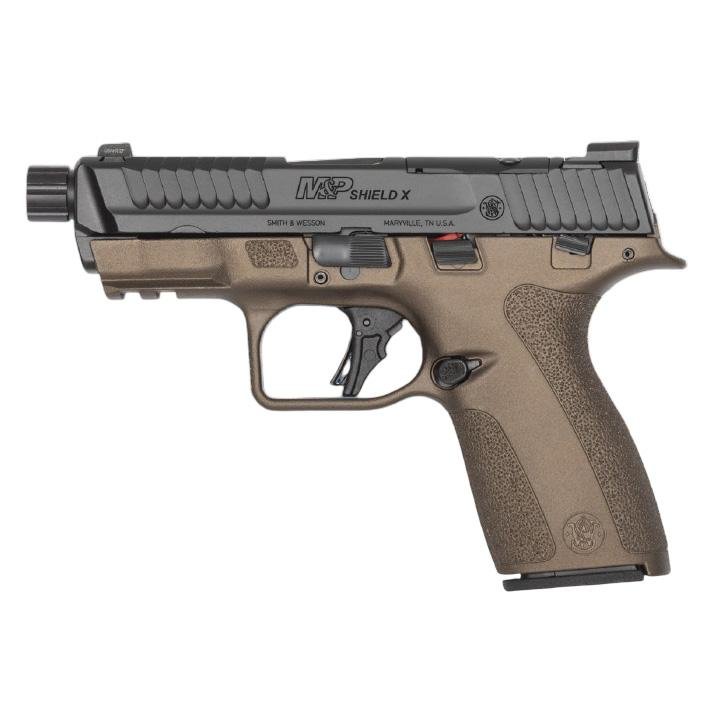 S&W Shield-X Midnight Bronze Handgun 9mm Luger 13(1)&15(1)rd Magazines 4.1 Threaded Barrel Barrel Thumb Safety