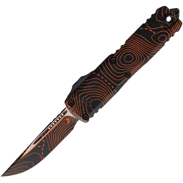 Microtech UTX-85 G4 3.1 In S/E Topographic Black/Orange Camo ALU HNDL