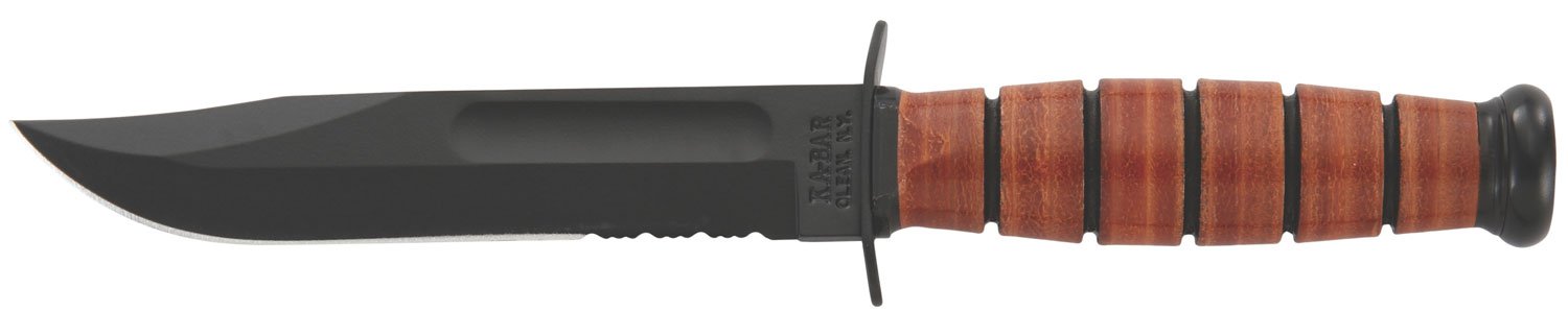 Buy KA-BAR 1252 USMC Short Knife 5.25" Leather Handle 1095 Cro-Van Sheath online