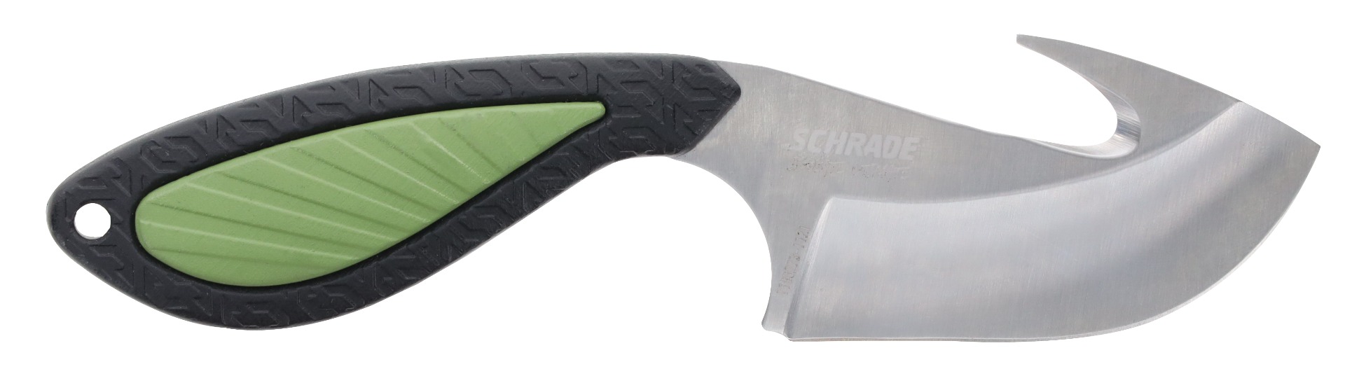 Buy Schrade Isolate Ultimate Hunting Knife, 3-Inch AUS-10 Steel Blade, Guthook Design, Black/Green TPR Handle, Lightweight & Durable online